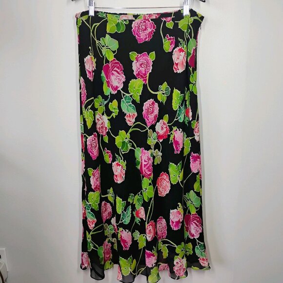 Spenser Jeremy Silk Midi Skirt Womens Plus 16 Rose Floral Romantic Whimsigoth - Picture 10 of 10